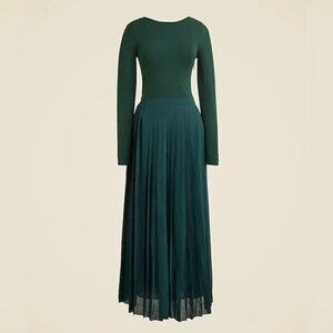 J. Crew Pleated Midi Dress Stretch Cotton Blend Dark Green Size XXL NWT